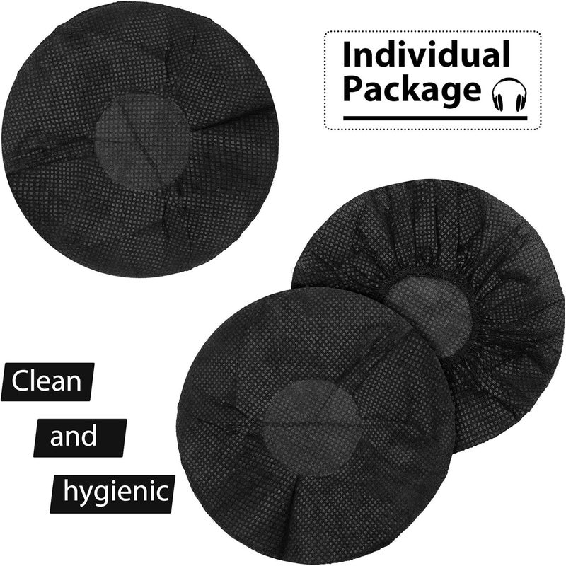 BBTO 100 Pieces Headphone Ear Covers Disposable Earphone Sanitary Non-Woven Stretch Earpad Covers Fit for Most on Ear Headphones(11 cm,Black) - Image 2