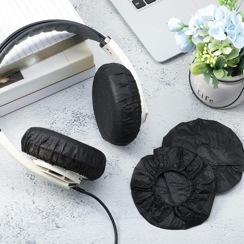 BBTO 100 Pieces Headphone Ear Covers Disposable Earphone Sanitary Non-Woven Stretch Earpad Covers Fit for Most on Ear Headphones(11 cm,Black) - Image 3