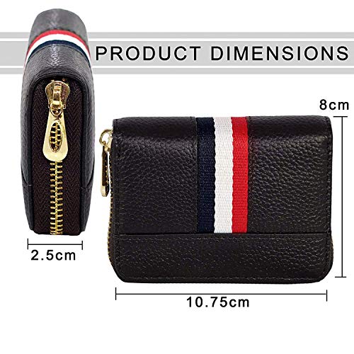 HIGH TRUSTED® Smart 12 Card Slots Leather Credit Card Holder, Small Zipper Card Case Wallet for Women & Men (Black) - Image 3