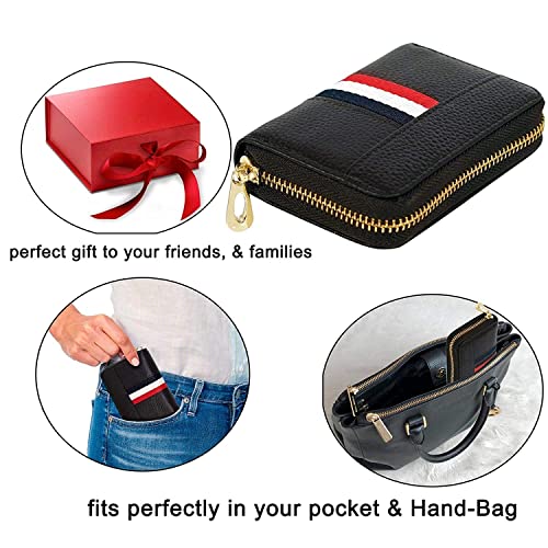 HIGH TRUSTED® Smart 12 Card Slots Leather Credit Card Holder, Small Zipper Card Case Wallet for Women & Men (Black) - Image 2