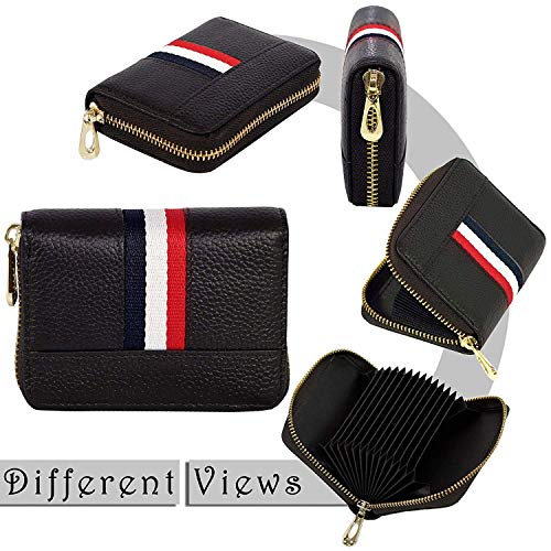 HIGH TRUSTED® Smart 12 Card Slots Leather Credit Card Holder, Small Zipper Card Case Wallet for Women & Men (Black) - Image 5
