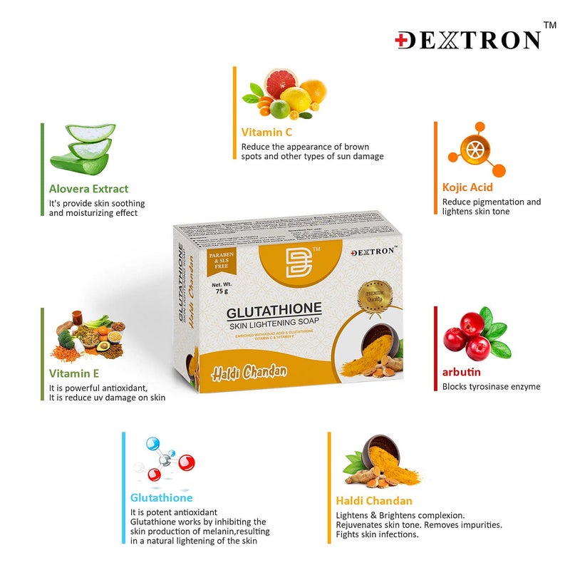 Dextron Glutathione Skin Lightening Soap Face Wash Kit For All Skin Types Skin Care Combo Set Face Wash Haldi Chandan Soap - Image 5