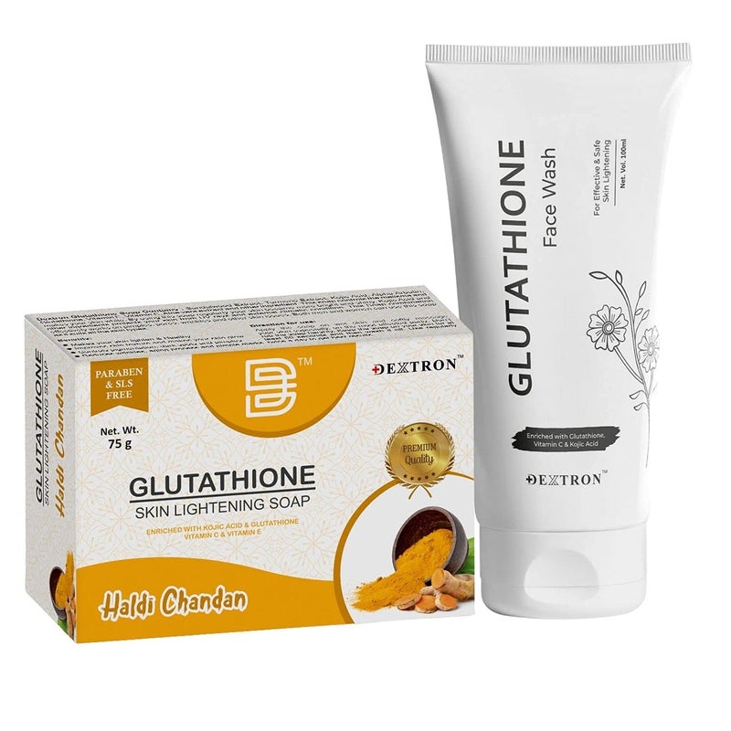 Dextron Glutathione Skin Lightening Soap Face Wash Kit For All Skin Types Skin Care Combo Set Face Wash Haldi Chandan Soap - Image 1
