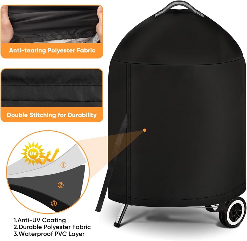 iCOVER Grill Cover for Weber 22 Inch Charcoal Kettle- Heavy Duty Waterproof BBQ Cover for Weber Char-Broil 22 Inch Charcoal Kettle Grills - Image 3