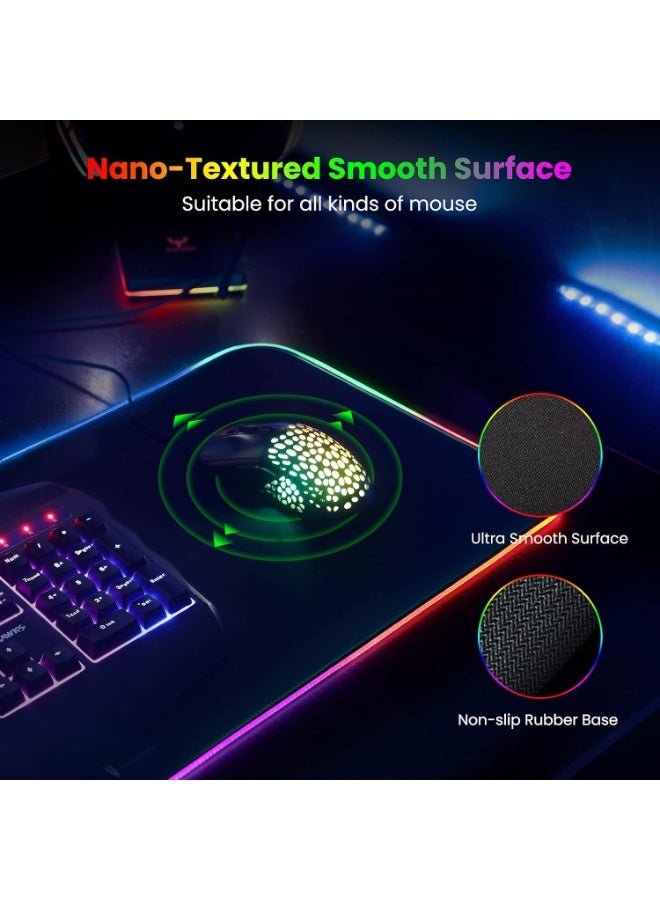 ماوس باد ألعاب XXL – لوحة ماوس كبيرة بإضاءة LED ممتدة، قاعدة مطاطية مانعة للانزلاق، إضاءة كرومـا RGB بـ 9 ألوان، حصيرة كبيرة للكيبورد والماوس للكمبيوتر، لابتوب، مكتب (800×300×4 مم) - Image 3