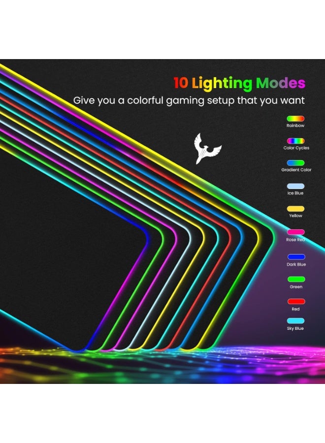 ماوس باد ألعاب XXL – لوحة ماوس كبيرة بإضاءة LED ممتدة، قاعدة مطاطية مانعة للانزلاق، إضاءة كرومـا RGB بـ 9 ألوان، حصيرة كبيرة للكيبورد والماوس للكمبيوتر، لابتوب، مكتب (800×300×4 مم) - Image 2
