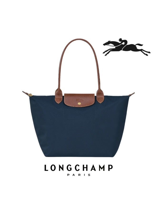 لونج شامب Longchamp Le Pliage أحزمة الكتف الكبيرة للمرأة الموضة الكلاسيكية متعددة الاستخدامات حقيبة ماكياج كبيرة، حقيبة اليد، حقيبة الكتف الزرقاء البحرية - قماش المعاد تدويره - Image 1