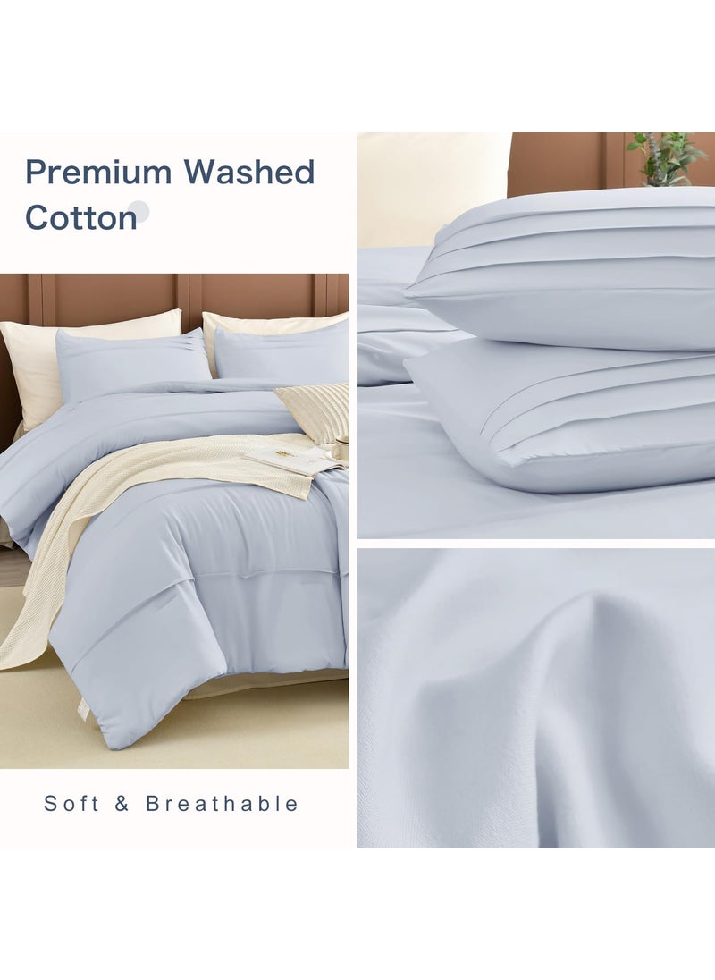 CozyTide CozyTide 100% Cotton King Comforter Set(106""x95"") Light Blue Pinch Pleated California King Size Bedding Set 3 Pieces Lightweight Fluffy Bedding Comforter Set Ultra Soft  - Image 4