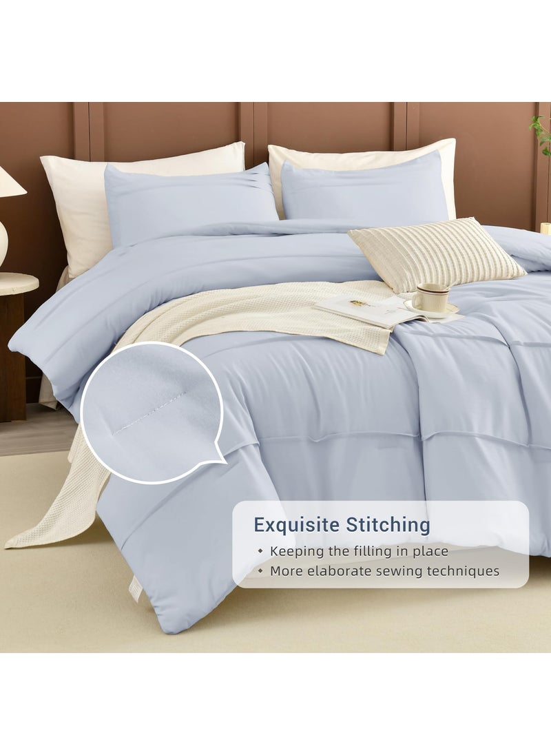 CozyTide CozyTide 100% Cotton King Comforter Set(106""x95"") Light Blue Pinch Pleated California King Size Bedding Set 3 Pieces Lightweight Fluffy Bedding Comforter Set Ultra Soft  - Image 5