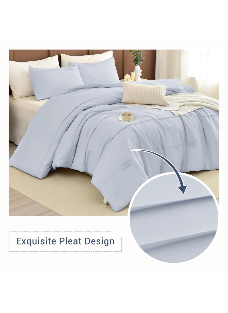 CozyTide CozyTide 100% Cotton King Comforter Set(106""x95"") Light Blue Pinch Pleated California King Size Bedding Set 3 Pieces Lightweight Fluffy Bedding Comforter Set Ultra Soft  - Image 2