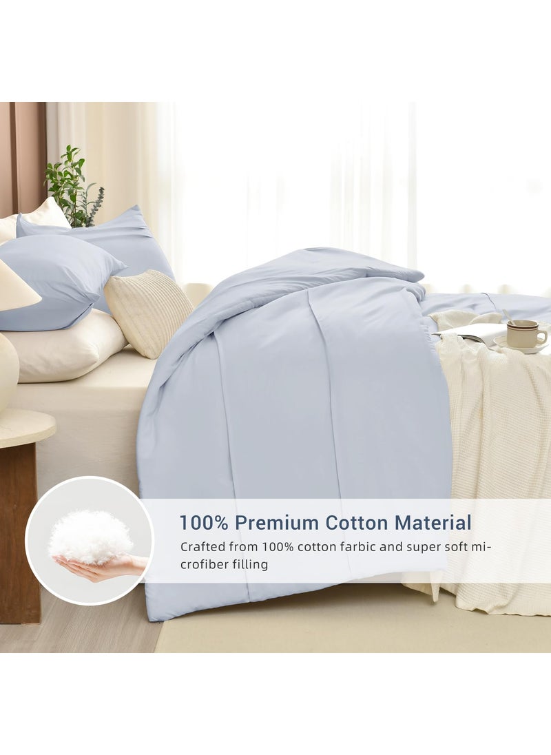 CozyTide CozyTide 100% Cotton King Comforter Set(106""x95"") Light Blue Pinch Pleated California King Size Bedding Set 3 Pieces Lightweight Fluffy Bedding Comforter Set Ultra Soft  - Image 3