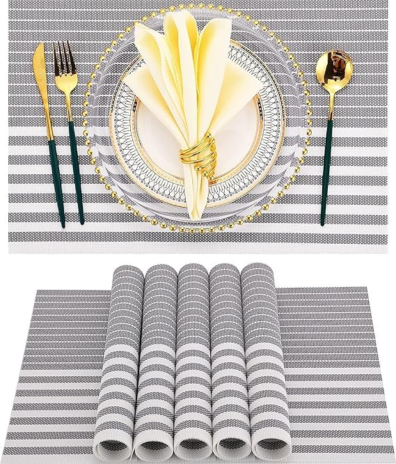 DANSR DANSR Washable Table Mats Fabric Placemats PVC Vinyl NonSlip Insulation HeatResistant and Waterproof Stain Resistant Washable Placemat for Dining and Kitchen Table Grey Set of 6  - Image 1