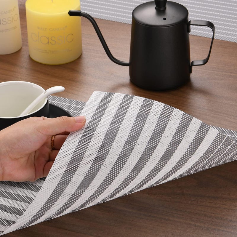 DANSR DANSR Washable Table Mats Fabric Placemats PVC Vinyl NonSlip Insulation HeatResistant and Waterproof Stain Resistant Washable Placemat for Dining and Kitchen Table Grey Set of 6  - Image 2