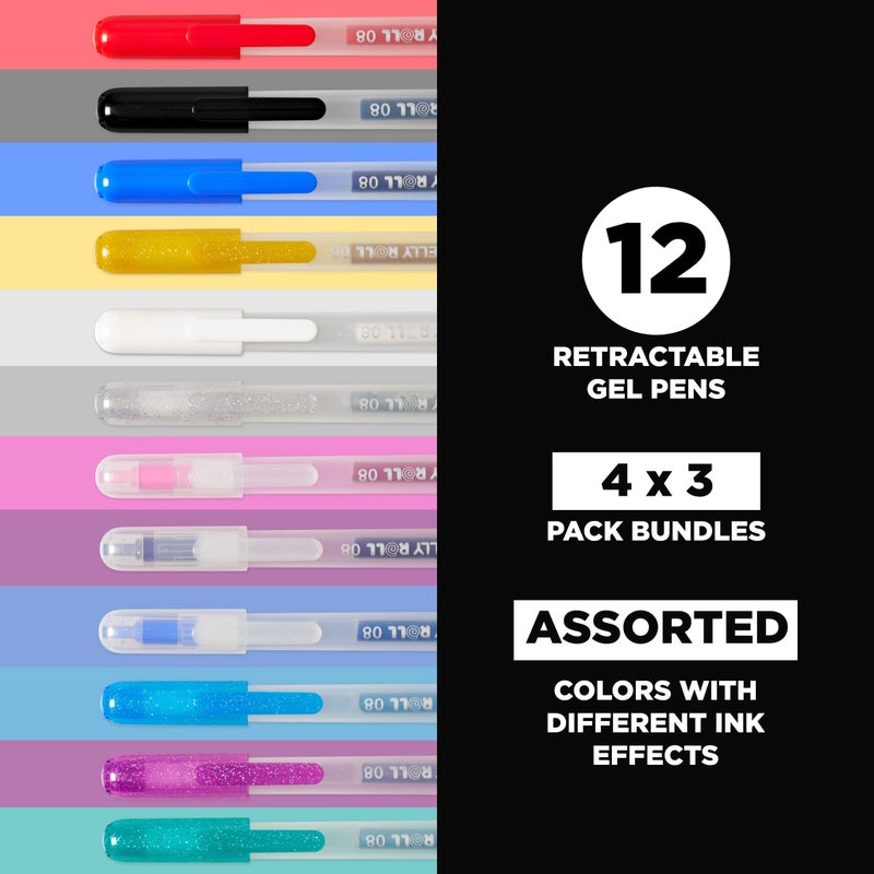 SAKURA Gelly Roll Retractable Gel Pens Colored - Classic, Craft, Stardust & Metallic - For Journaling, Art, or Drawing - Medium Point - With Assorted Colored Ink - 12 Pens - Image 2