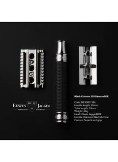 Edwin Jagger Double Edge Safety Razor, Regular Handle, Black Chrome Laser 3D Diamond  - Image 2