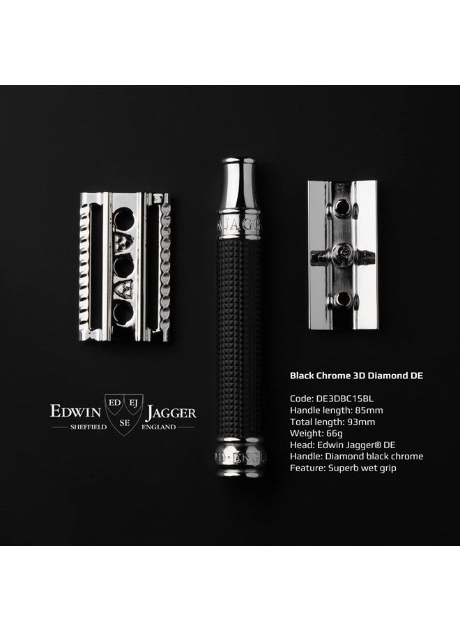 Edwin Jagger - Double Edge Safety Razor, Regular Handle, Black Chrome Laser 3D Diamond - Image 1