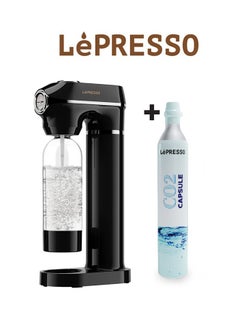 LePRESSO Sparkling Water Maker 1L with One Capsule Pressure Meter / Efficient Carbonation / Adjustable Fizz Pressure / One-Button Operation - Black  - Image 1