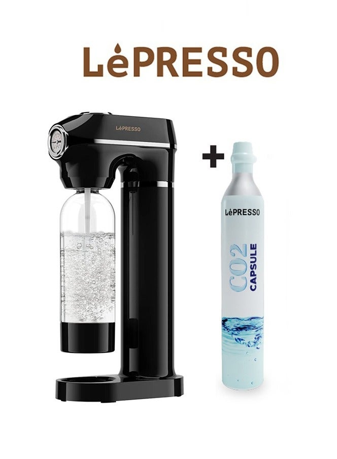 ليبرسو ماكينة صنع المياه الغازية سعة 1 لتر مع  كبسولة واحدة /مقياس ضغط/ كربنة فعالة / ضغط فوران قابل للتعديل / تشغيل بزر واحد - أسود - Image 1