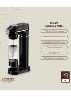 LePRESSO Sparkling Water Maker 1L with One Capsule Pressure Meter / Efficient Carbonation / Adjustable Fizz Pressure / One-Button Operation - Black  - Image 2