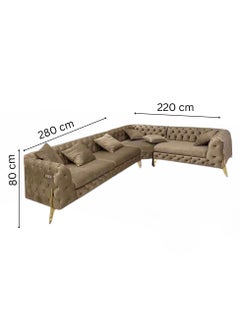 مهارة البحر طقم كنب على شكل حرف L مع وسادة بيج داكن / -260X80X80  - Image 2