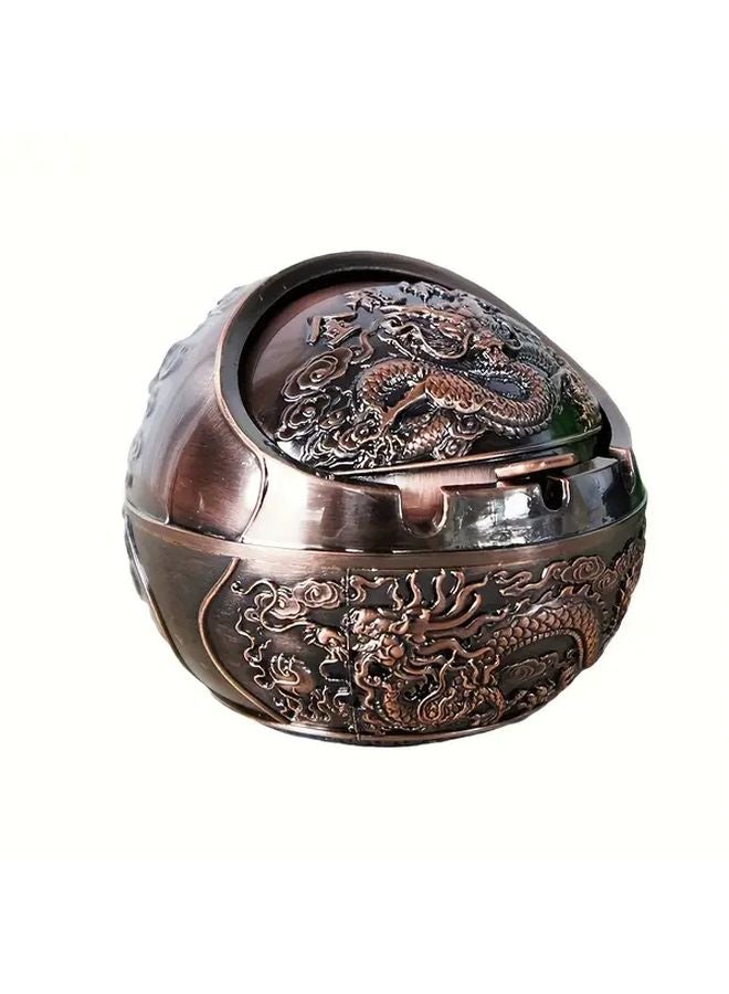 Brown Zinc Alloy Golden Dragon Spherical Ashtray Oriental Metal Smoking Gift - Image 1