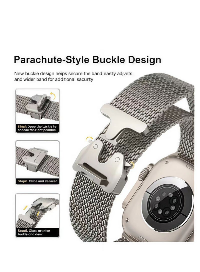 FLYHSO for Apple Watch Metal Bands Series 10 46mm,Ultra 2 49mm, Stainless Steel Mesh Loop with Parachute-style Metal Buckle for Apple Watch Series 7 8 9 45mm Series 6 5 4 44mm, Silver - Image 3