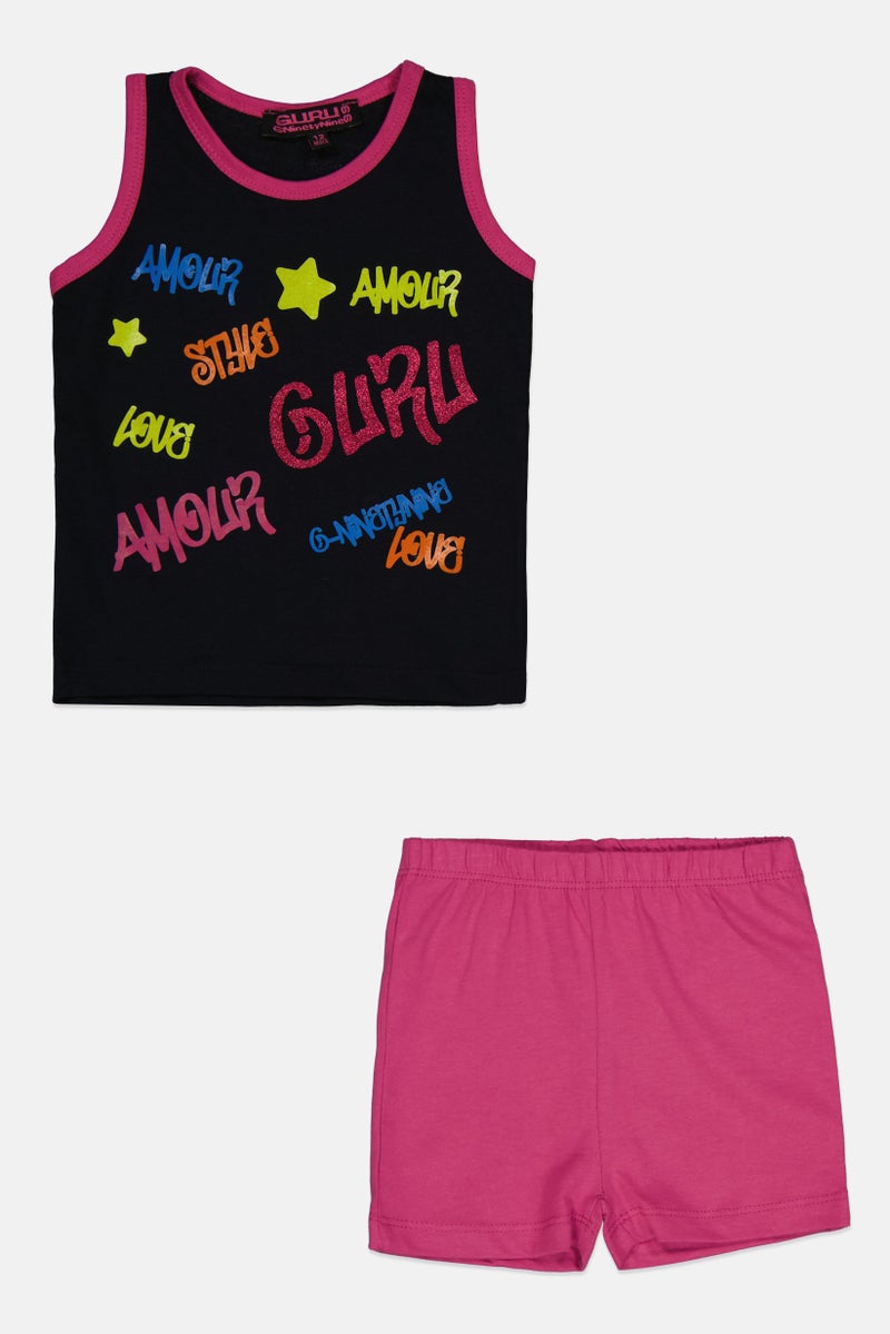 Guru 99 Toddlers Girl 2 Pieces Graphic Print Top And Bottom Set, Multicolor - Image 1