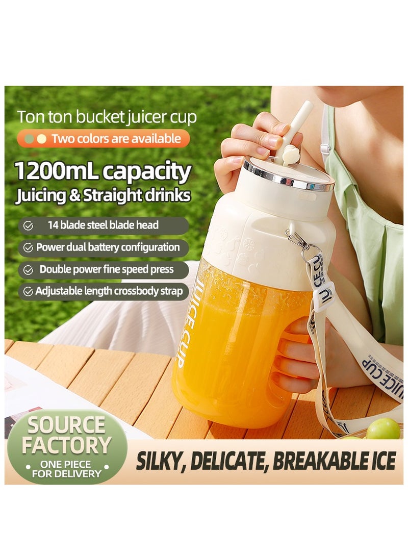 Portable Juicer Cup, Electric USB Rechargeable 1200ml Blender Cup with 14 Sharp Blades, Personal Mixer Cup Juicer Bottle with Straw, for Travel Picnic Office Gym (K3 White 1200ml) - Image 2