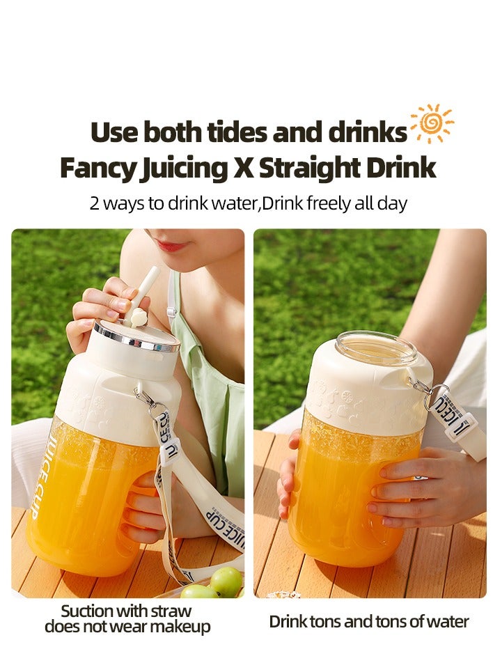 Portable Juicer Cup, Electric USB Rechargeable 1200ml Blender Cup with 14 Sharp Blades, Personal Mixer Cup Juicer Bottle with Straw, for Travel Picnic Office Gym (K3 White 1200ml) - Image 3