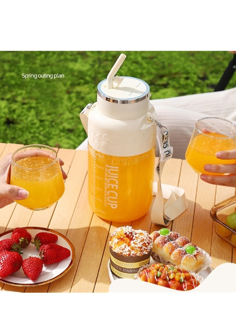 Portable Juicer Cup, Electric USB Rechargeable 1200ml Blender Cup with 14 Sharp Blades, Personal Mixer Cup Juicer Bottle with Straw, for Travel Picnic Office Gym (K3 White 1200ml) - Image 1