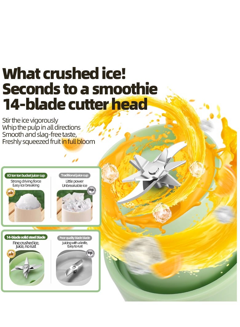 Portable Juicer Cup, Electric USB Rechargeable 1200ml Blender Cup with 14 Sharp Blades, Personal Mixer Cup Juicer Bottle with Straw, for Travel Picnic Office Gym (K3 White 1200ml) - Image 5