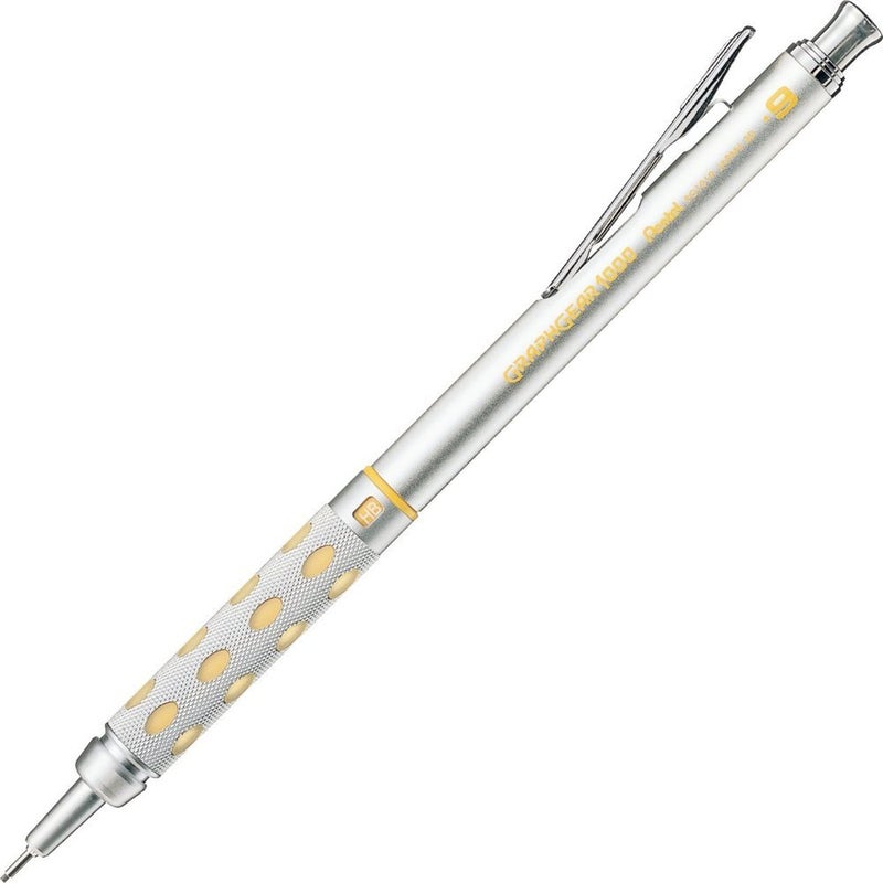 Pentel GraphGear 1000 0.9 MM Mechanical Drafting Pencil | Metal Clip With Retractable Mechanism | Dual Metal & Rubber Grip | Pack Of 1 | Silver & Yellow (PG1019) - Image 5