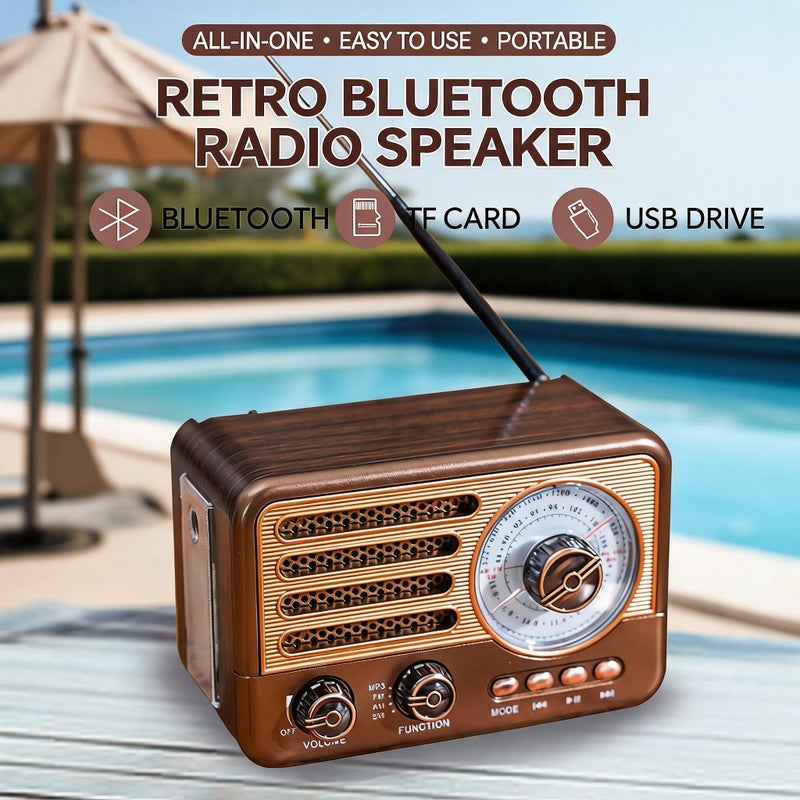Multi-band bluetooth radio, portable lighting retro nostalgic card stereo mp3 brown - Image 2