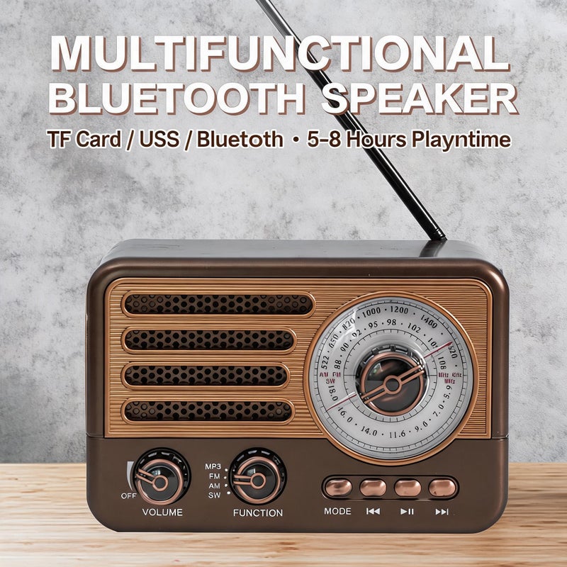 Multi-band bluetooth radio, portable lighting retro nostalgic card stereo mp3 brown - Image 3