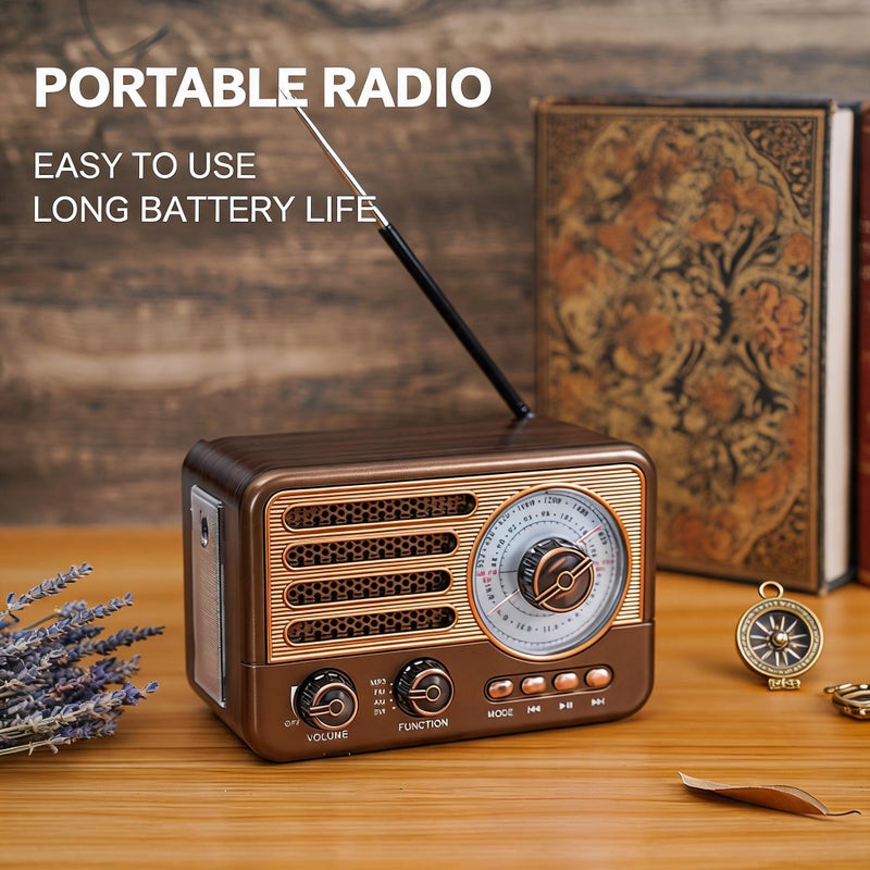 Multi-band bluetooth radio, portable lighting retro nostalgic card stereo mp3 brown - Image 4