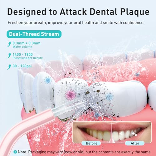 COSLUS Water Dental Flosser Teeth Pick: Portable Cordless Oral Irrigator 300ML Rechargeable Travel Irrigation Cleaner IPX7 Waterproof Electric Flossing Machine for Teeth Cleaning C20(F5020E) Pink - Image 2