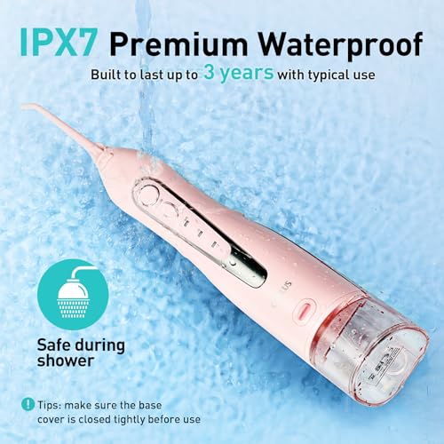 COSLUS Water Dental Flosser Teeth Pick: Portable Cordless Oral Irrigator 300ML Rechargeable Travel Irrigation Cleaner IPX7 Waterproof Electric Flossing Machine for Teeth Cleaning C20(F5020E) Pink - Image 4