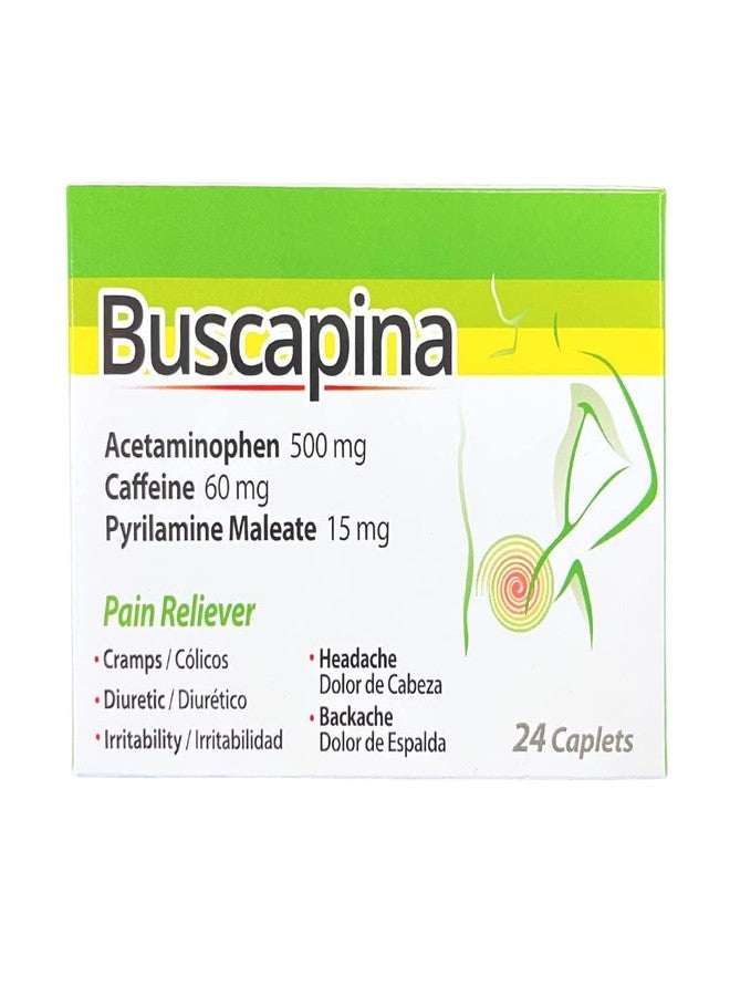 Buscapina Menstrual Cramps, Headaches, Joint Aches,Pain Relief Caplets, Acetaminophen 500mg, 24 Count – Fast-Acting Period Pain & Bloating Relief - Alivio Rápido Cólicos - Image 1