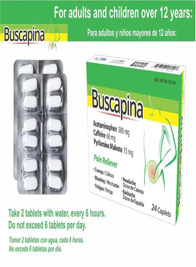 Buscapina Menstrual Cramps, Headaches, Joint Aches,Pain Relief Caplets, Acetaminophen 500mg, 24 Count – Fast-Acting Period Pain & Bloating Relief - Alivio Rápido Cólicos - Image 5