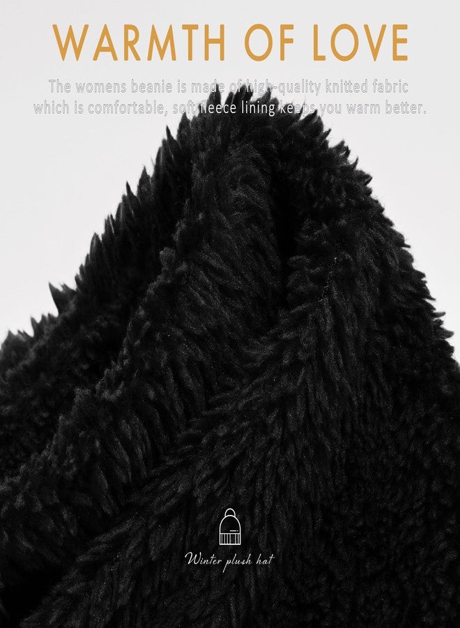 TAROSE Womens Winter Hat Beanie, Warm Soft Hat for Women Pompom Knit Hats Ski Cap with Faux Fur Lined (Black) - Image 3