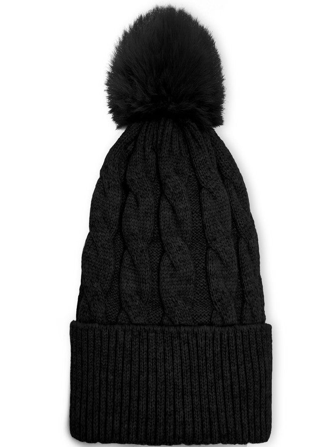 TAROSE Womens Winter Hat Beanie, Warm Soft Hat for Women Pompom Knit Hats Ski Cap with Faux Fur Lined (Black) - Image 1