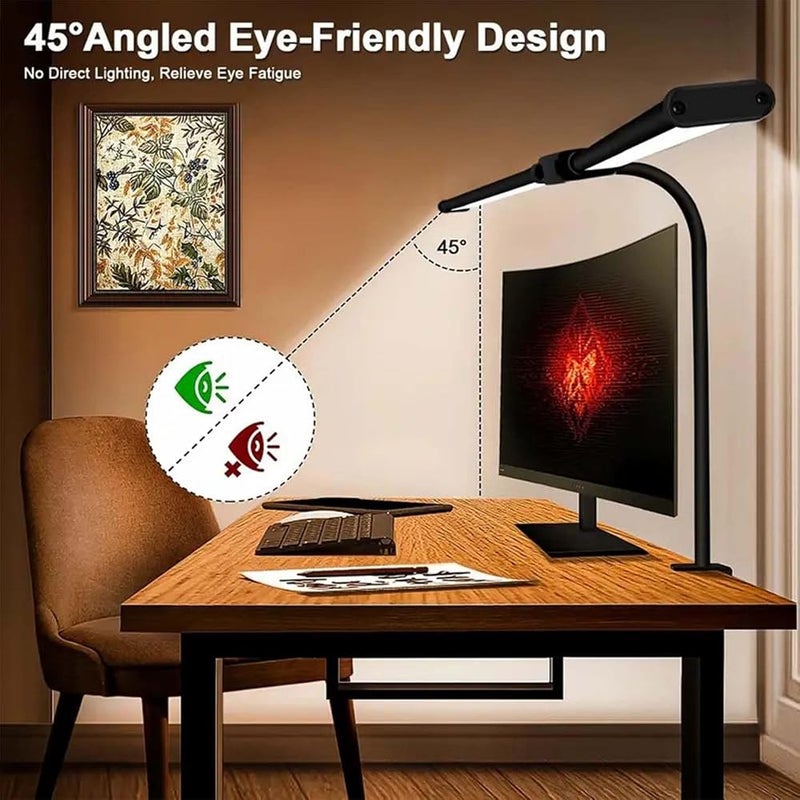 لاكيون مصباح مكتب LED للمكتب المنزلي، مصباح مكتب LED ذو رأسين مع مشبك، طول 80 سم - Image 5