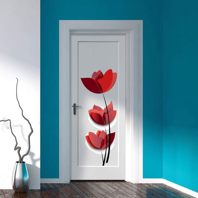 Decor Villa PVC Vinyl Flower 3D Wall Sticker JUST Peel Stick New Modern Art Trendy Wall Stickers for Home Decoration Living RoomOffice Bedroom etc Size 58 CM X 55 CM Multicolor