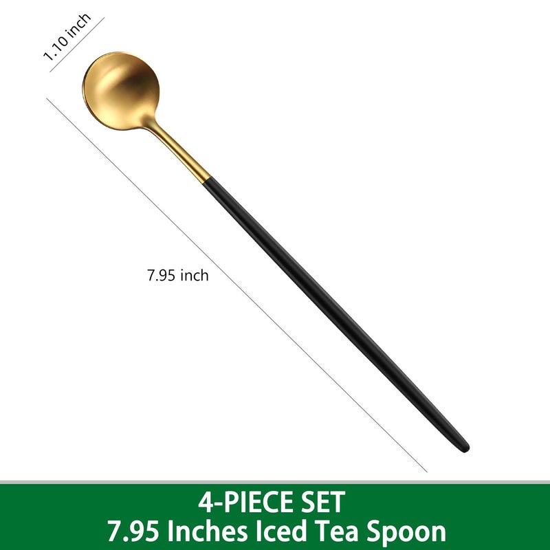 DEHOV 7.95 Inches Satin Gold SS18/10 Long Stirring Spoons With Black Handle,Elegant Iced Tea Spoons,Long Handle Mixing Spoons For Coffee,Cocktail,Ice Cream,Milk - Image 2