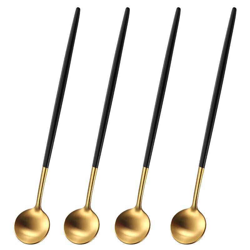 DEHOV 7.95 Inches Satin Gold SS18/10 Long Stirring Spoons With Black Handle,Elegant Iced Tea Spoons,Long Handle Mixing Spoons For Coffee,Cocktail,Ice Cream,Milk - Image 1