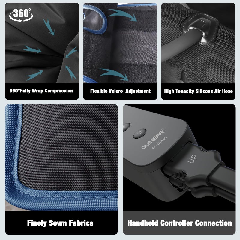 QUINEAR جهاز تدليك الساقين QUINEAR لتحسين الدورة الدموية وتخفيف الألم، جهاز تدليك كامل للساقين مع حرارة 2 موسع 3 حرارة 3 وضع 3 شدة أحذية ضغط متسلسل للتشنجات والوذمة والتورم - Image 4