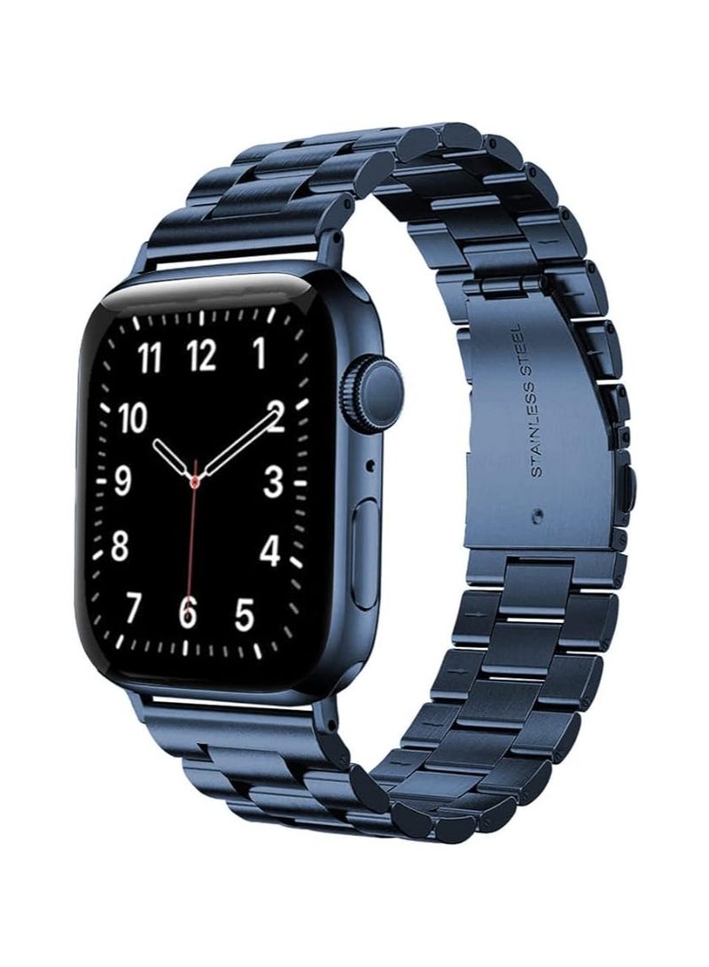 BGM Stainless Steel Strap For iWatch 49mm 46mm 45mm 44mm 42mm, Replacement Metal Band Compatible For Apple Watch Series Ultra 3 | Ultra 2 | Ultra | 10 9 8 7 SE 6 5 4 3 2 1 - Blue - Image 1
