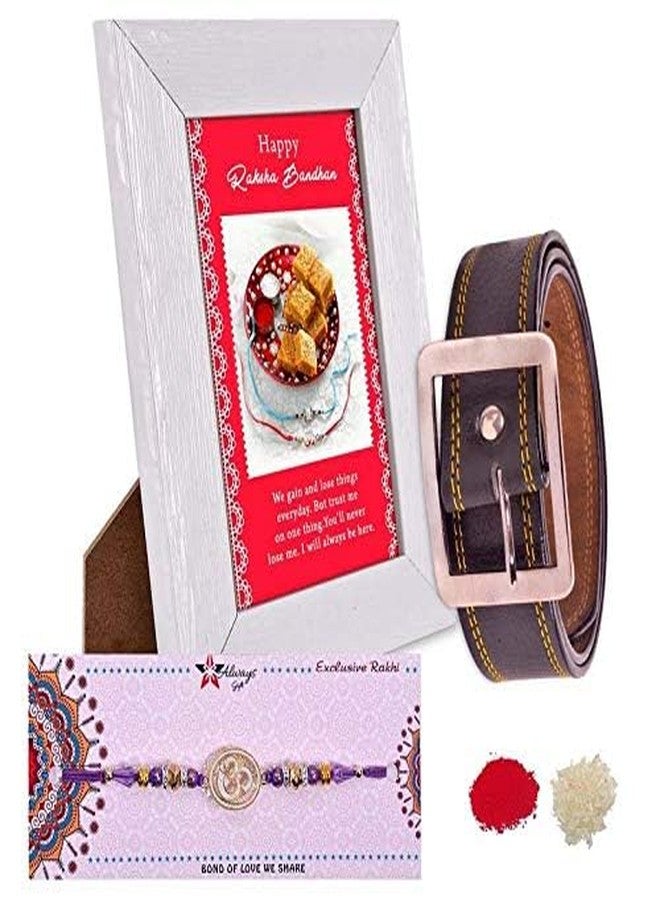 Alwaysgift DAZZLING OM RAKHI Happy Raksha Bandhan Quotation frame & Belt Combo - Image 1