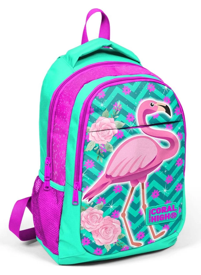 CORAL HIGH Kids Water Green Flamingo Three Compartment Backpack 14382