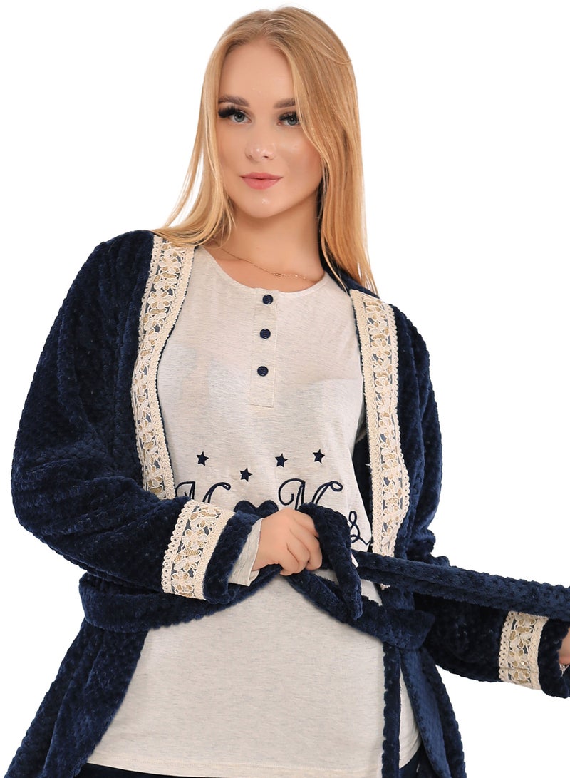 Dadoush Women's 3-piece fur pajamas for more warmth and elegance - Image 2